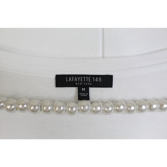 Lafayette 148 New York 100% Rayon White Scoop Neck Short Sleeve T Shirt Size M - Picture 4 of 5
